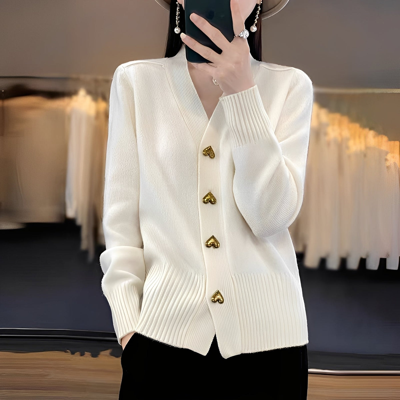 Valarie - Chaqueta de punto con botones de corazón para mujer