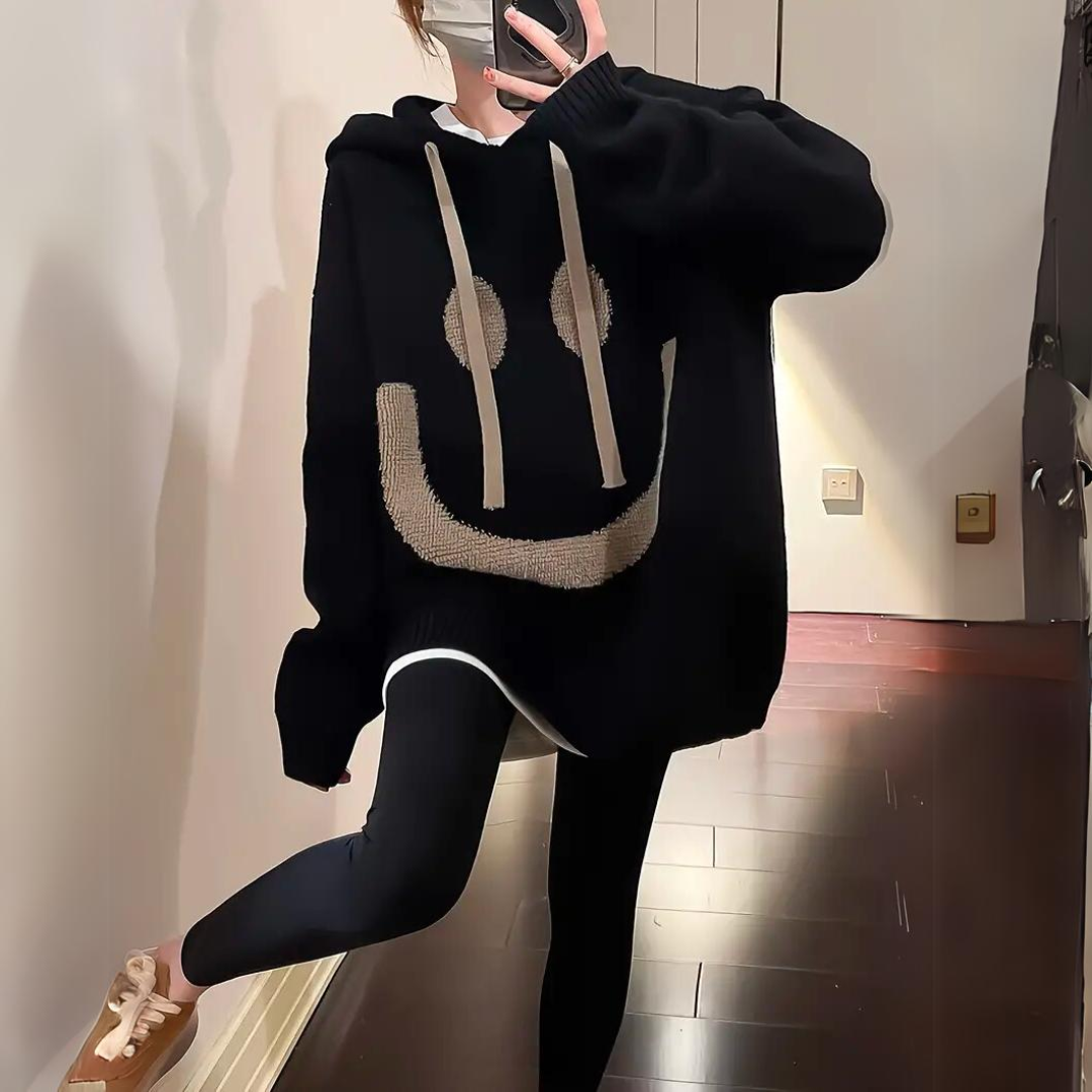 Emelia - Hoodie suelto con diseño de smiley para mujeres