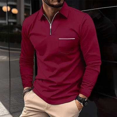 Bernard - Camisa Polo de Manga Larga Casual con Bolsillo para Hombres