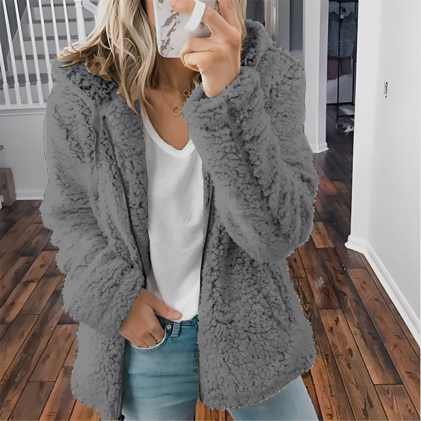 Blaire - Abrigo Casual con Capucha de Piel de Oso para Mujeres