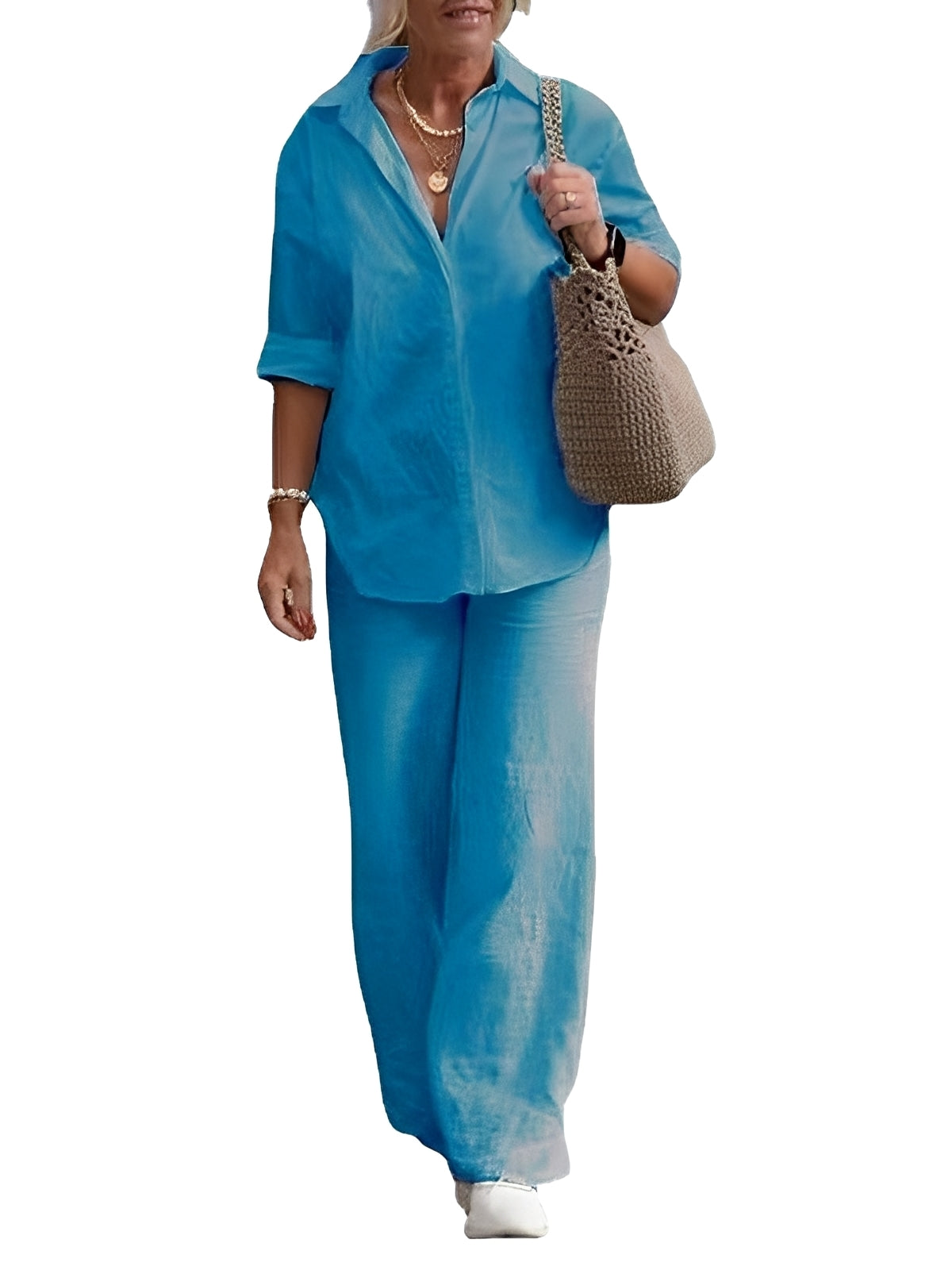 Earleen - Cómodo traje de dos piezas de lino para mujeres