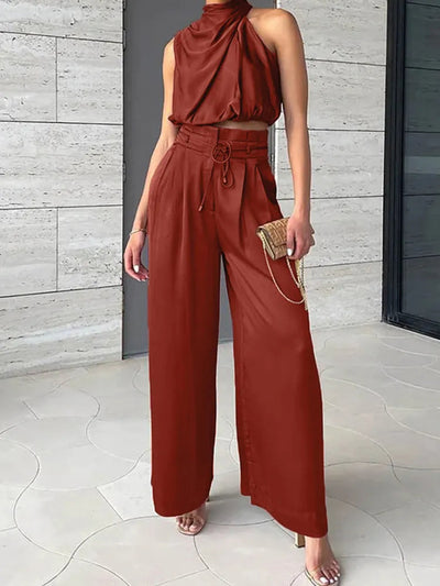 Donna - Conjunto de Top de Moda y Pantalones Anchos