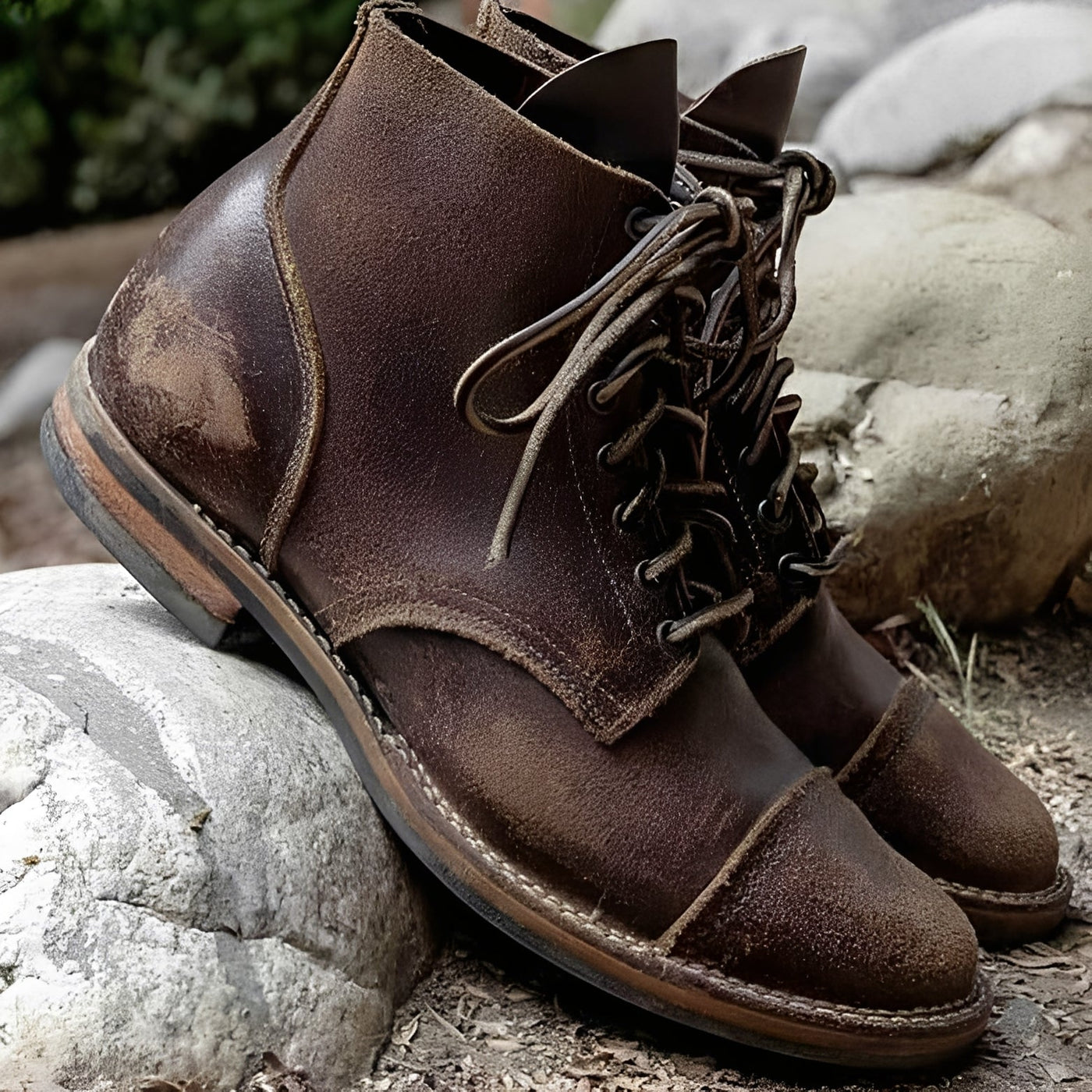 Jaydon - Botas retro de cuero con punta redonda para hombres
