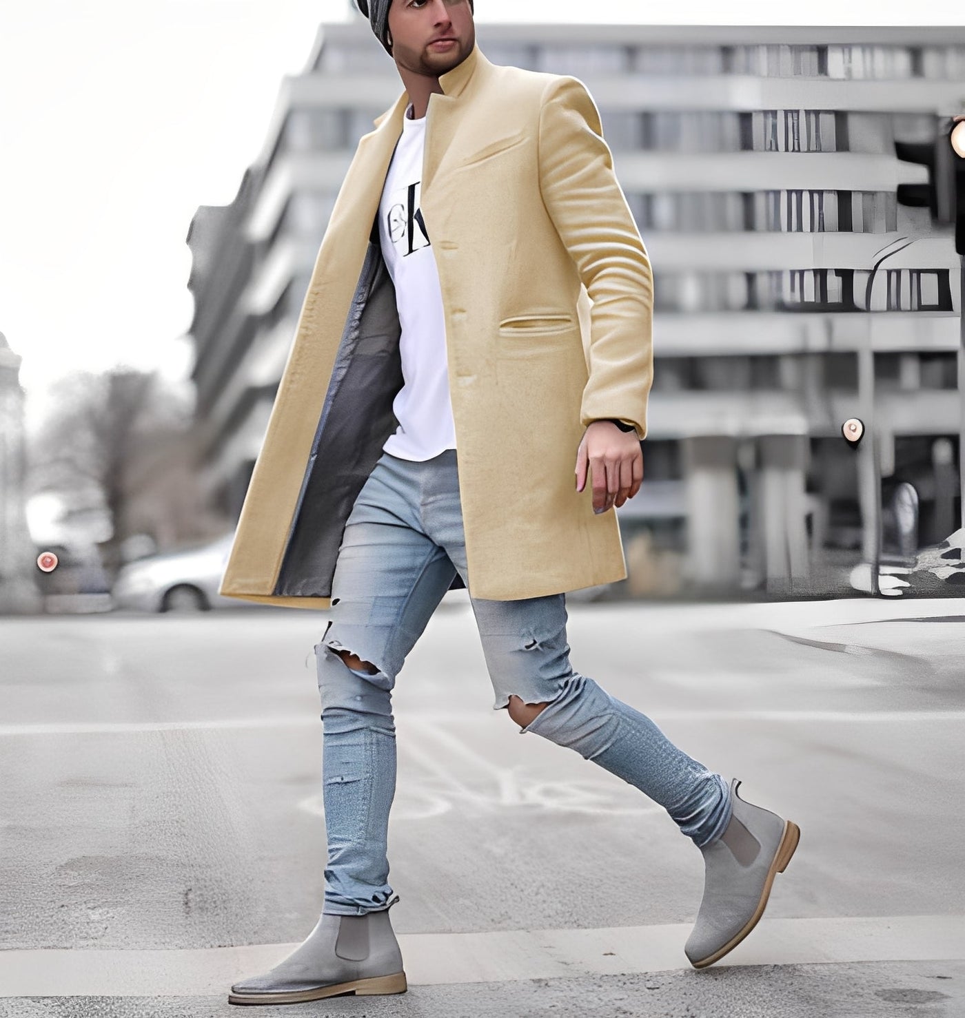 Cordell - Casual largo abrigo de lana para hombres