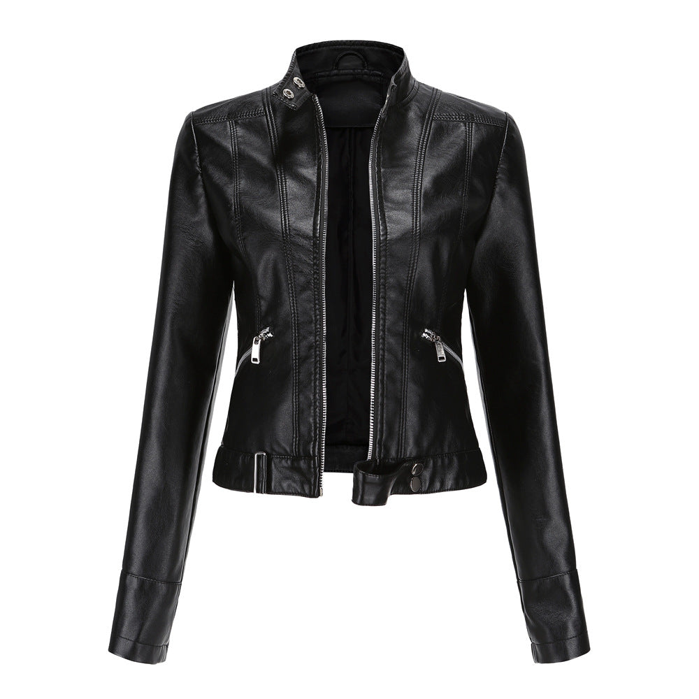 Madeline - Chaqueta de Cuero Elegante con Cuello Alto para Mujeres