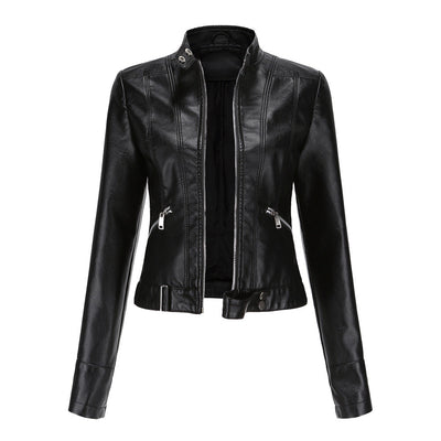 Madeline - Chaqueta de Cuero Elegante con Cuello Alto para Mujeres