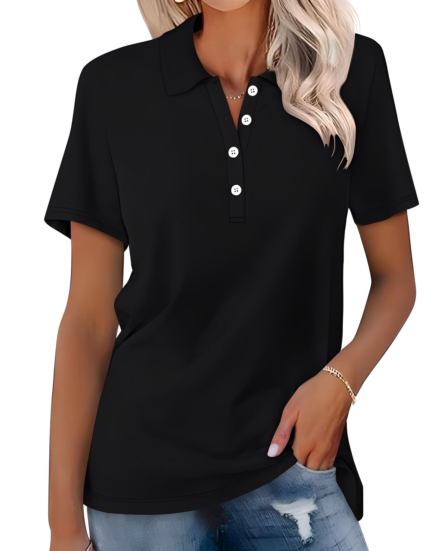 Glenna - Camiseta Polo de Manga Corta Ajustada y Casual para Mujer