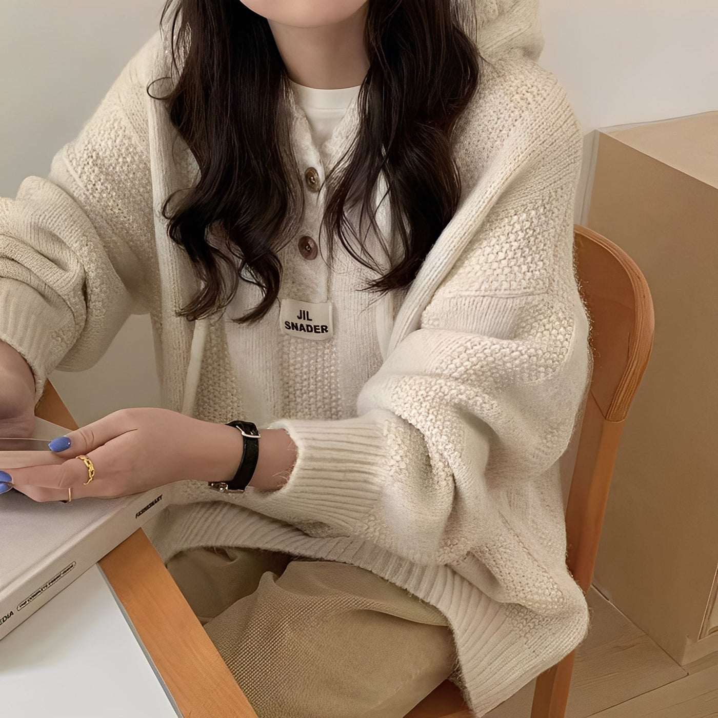 Haylee - Suéter de punto casual con capucha y tapeta para mujer