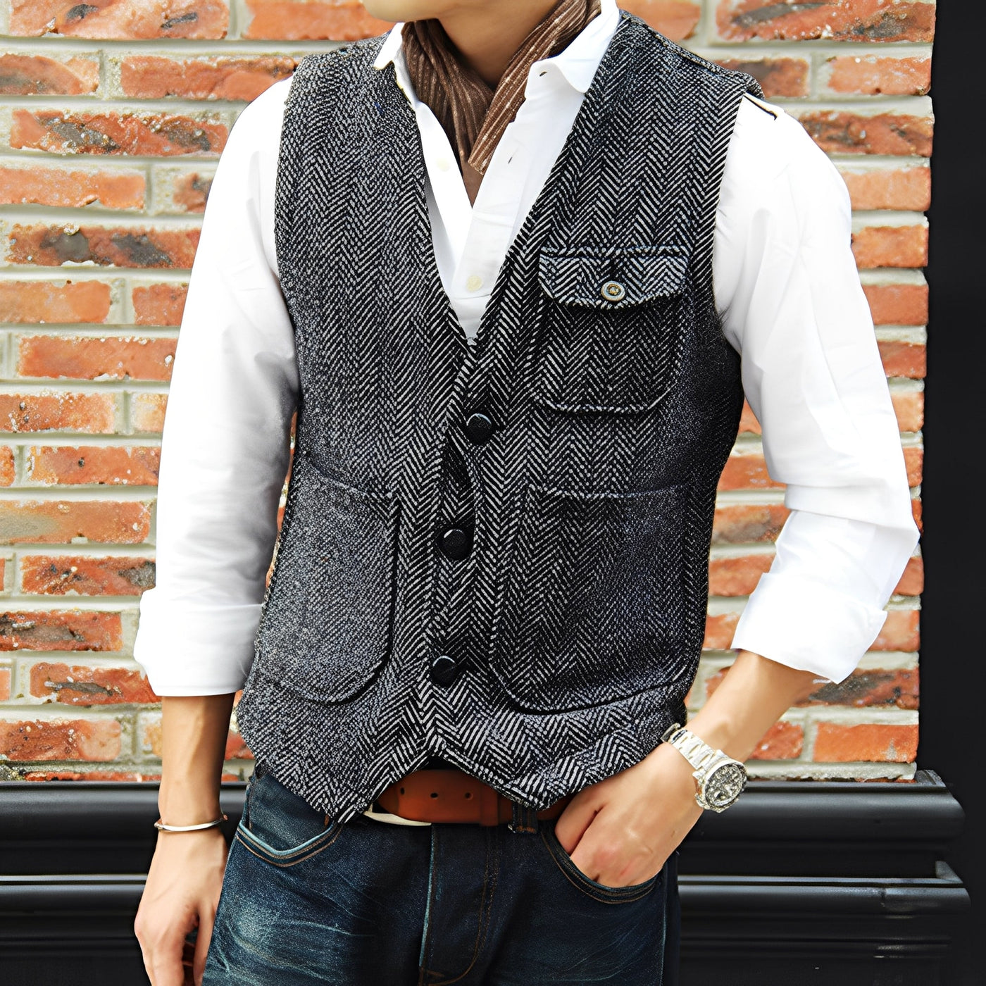 Matthew - Elegante chaleco de tweed con bolsillos para hombres