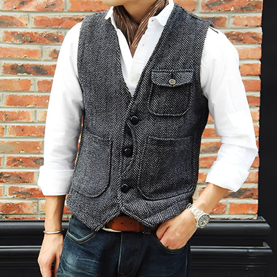 Matthew - Elegante chaleco de tweed con bolsillos para hombres