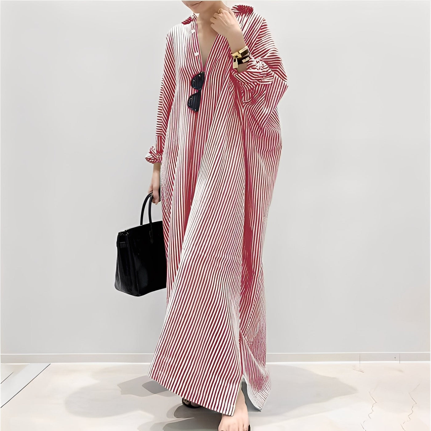 Davida - Vestido camisa informal a rayas para mujer