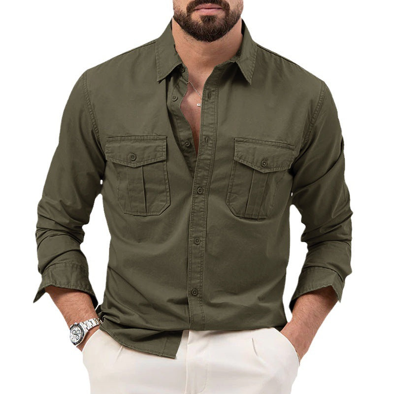 Dennis - Clásica camisa de manga larga con bolsillos para hombres