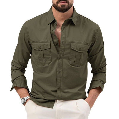 Dennis - Clásica camisa de manga larga con bolsillos para hombres