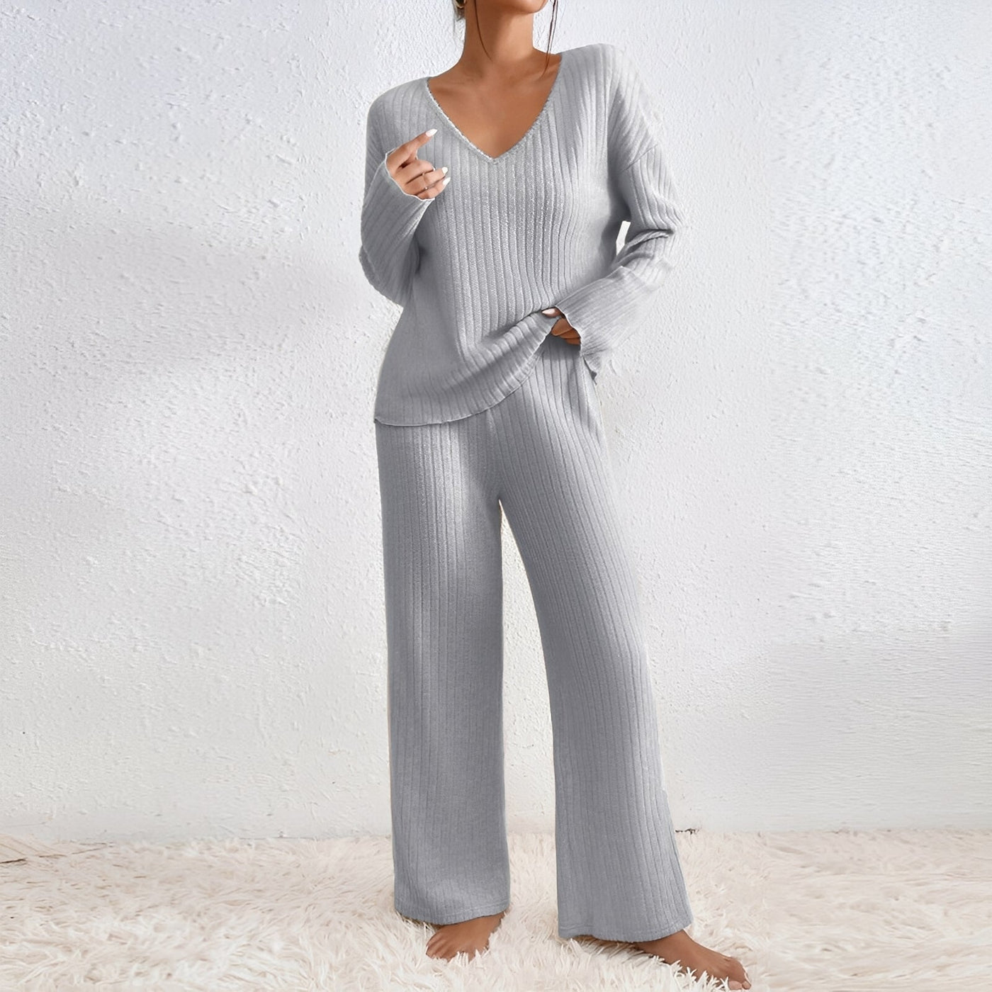 Michele - Conjunto de salón de dos piezas de punto informal para mujeres