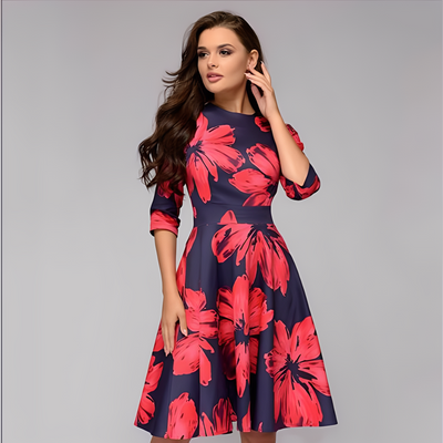 Elisabeth - Elegante vestido de manga larga con estampado floral para mujeres