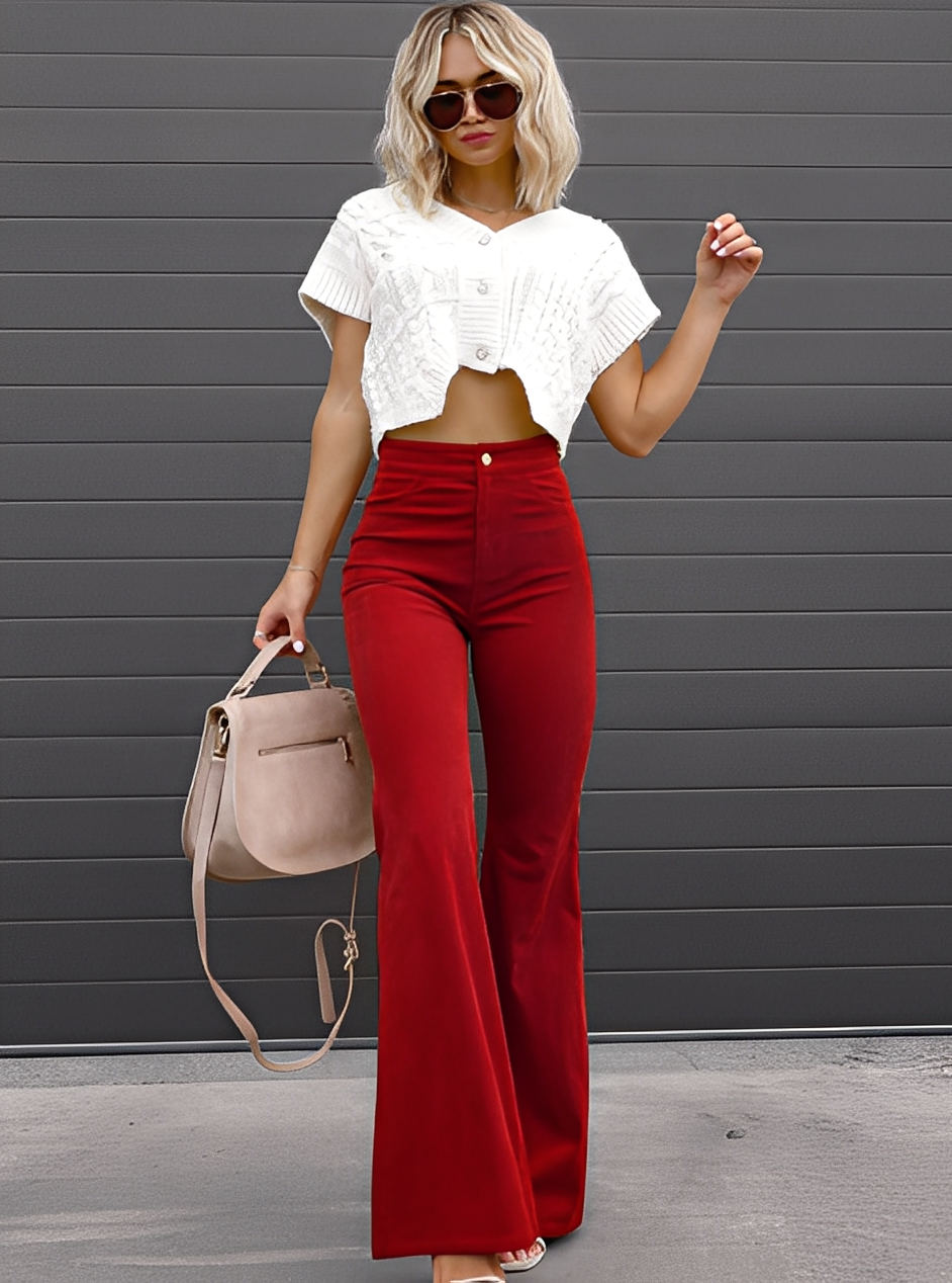 Deziree - Pantalón acampanado casual con talle alto para mujeres