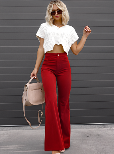Deziree - Pantalón acampanado casual con talle alto para mujeres