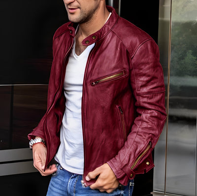 Winston - Versátil chaqueta de cuero con cuello alto para hombres