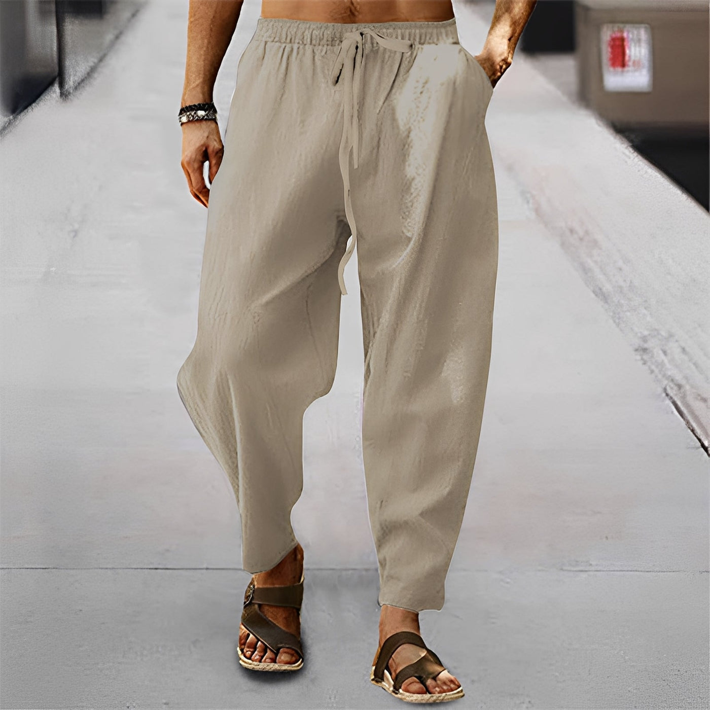 Jaxson - Ligeros Pantalones Cortos de Playa de Lino para Hombres
