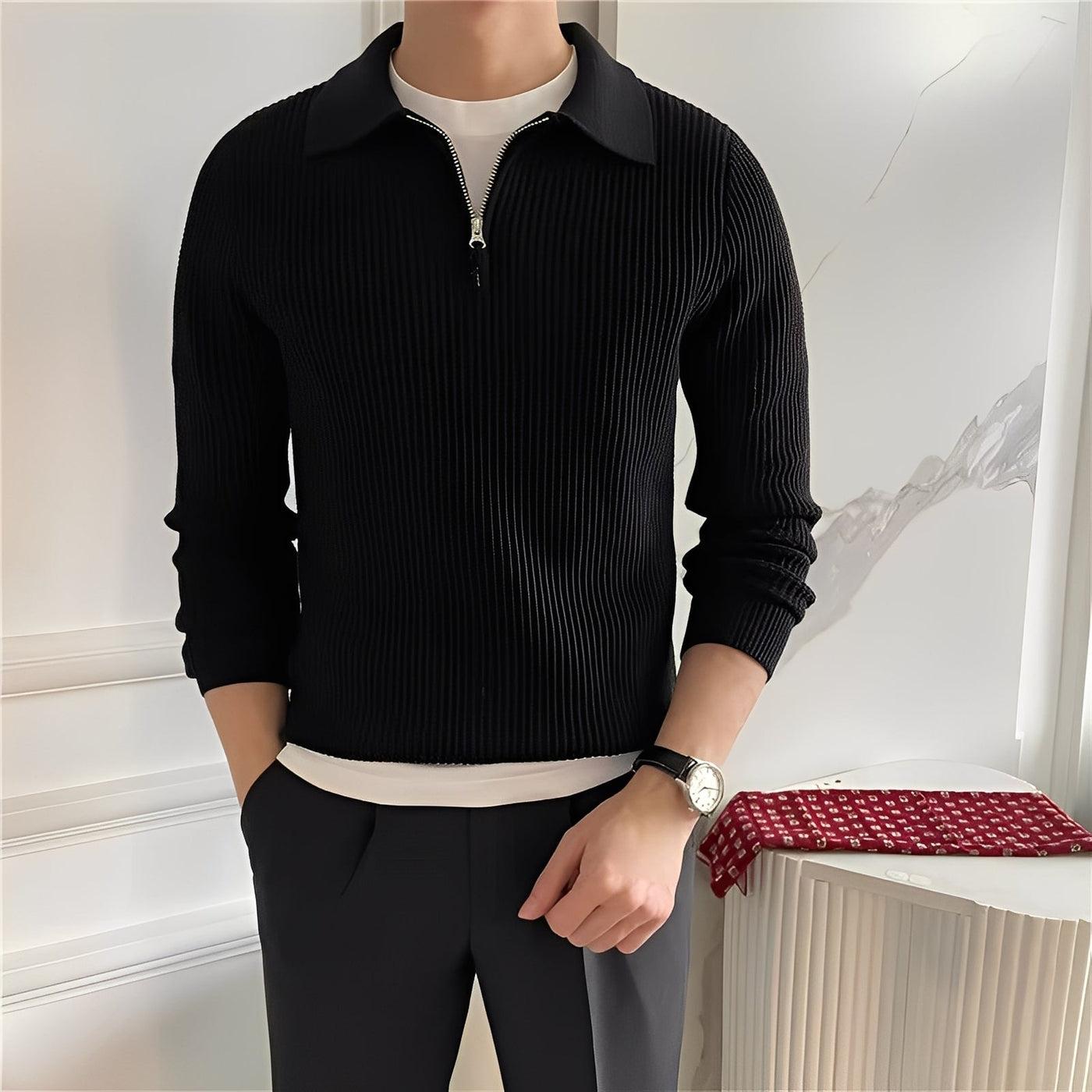 Justin - Elegante suéter de punto con cremallera para hombres