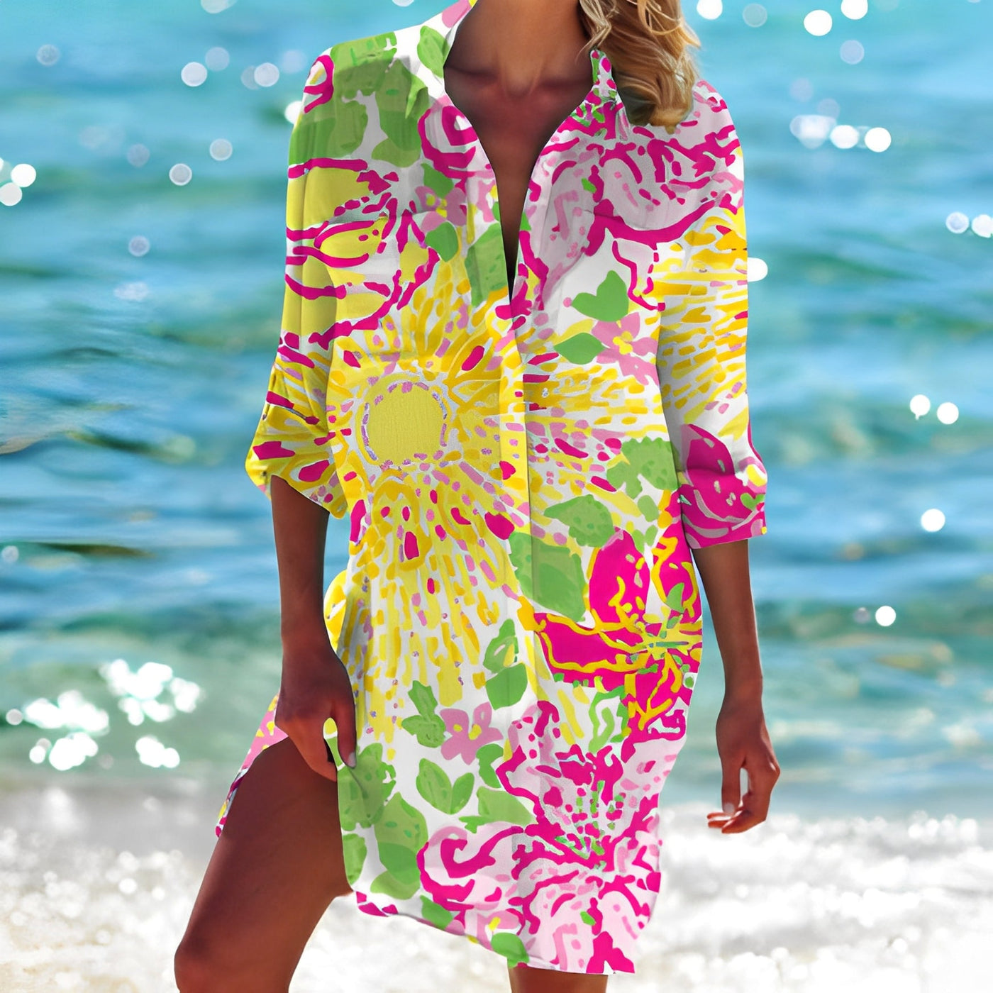 Hollie - Clásico vestido camisa con estampado para mujer