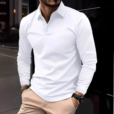 Dudley - Camisa Polo Casual de Manga Larga con Botones para Hombres
