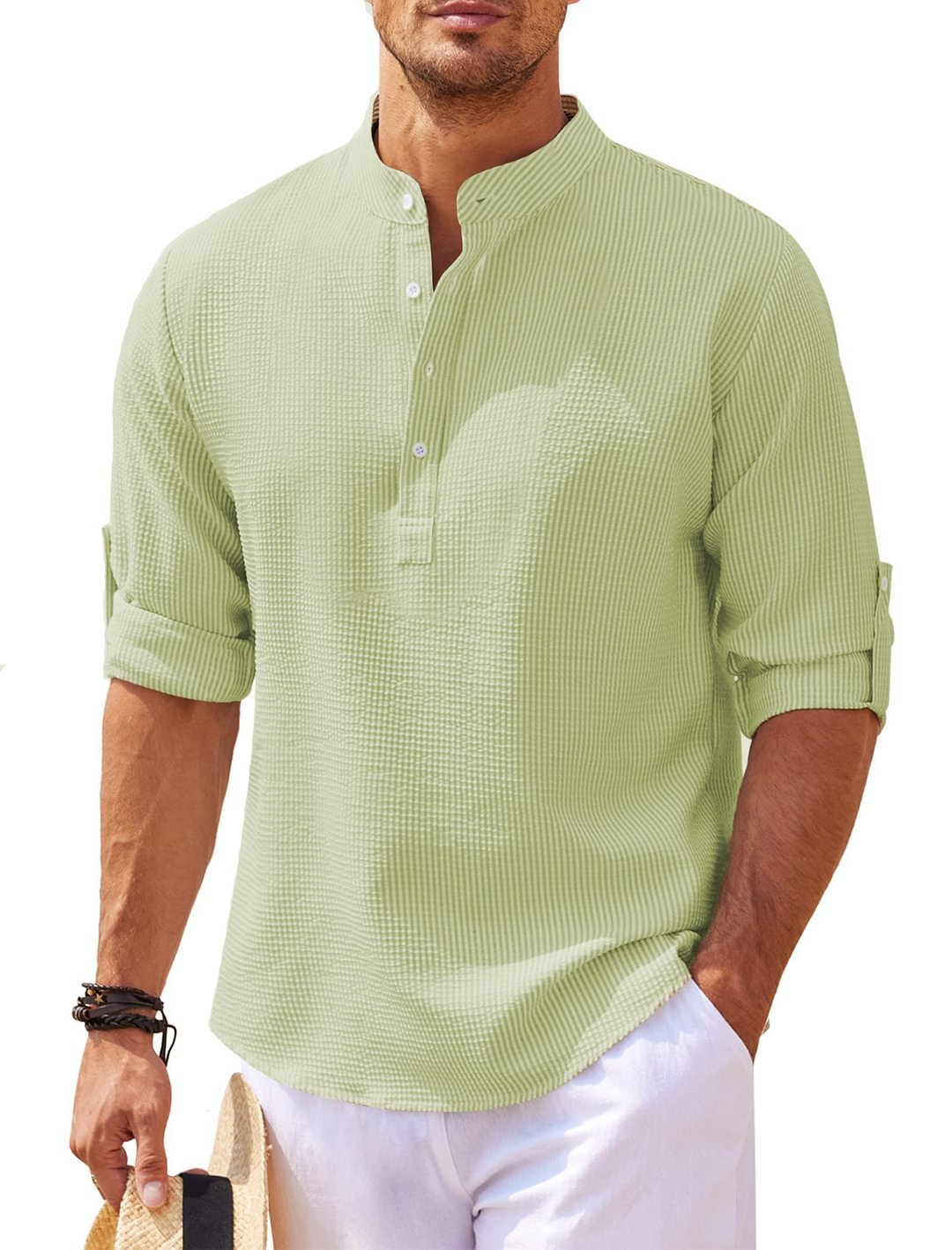 Darwin - Camisa Casual de Manga Larga de Lino para Hombres