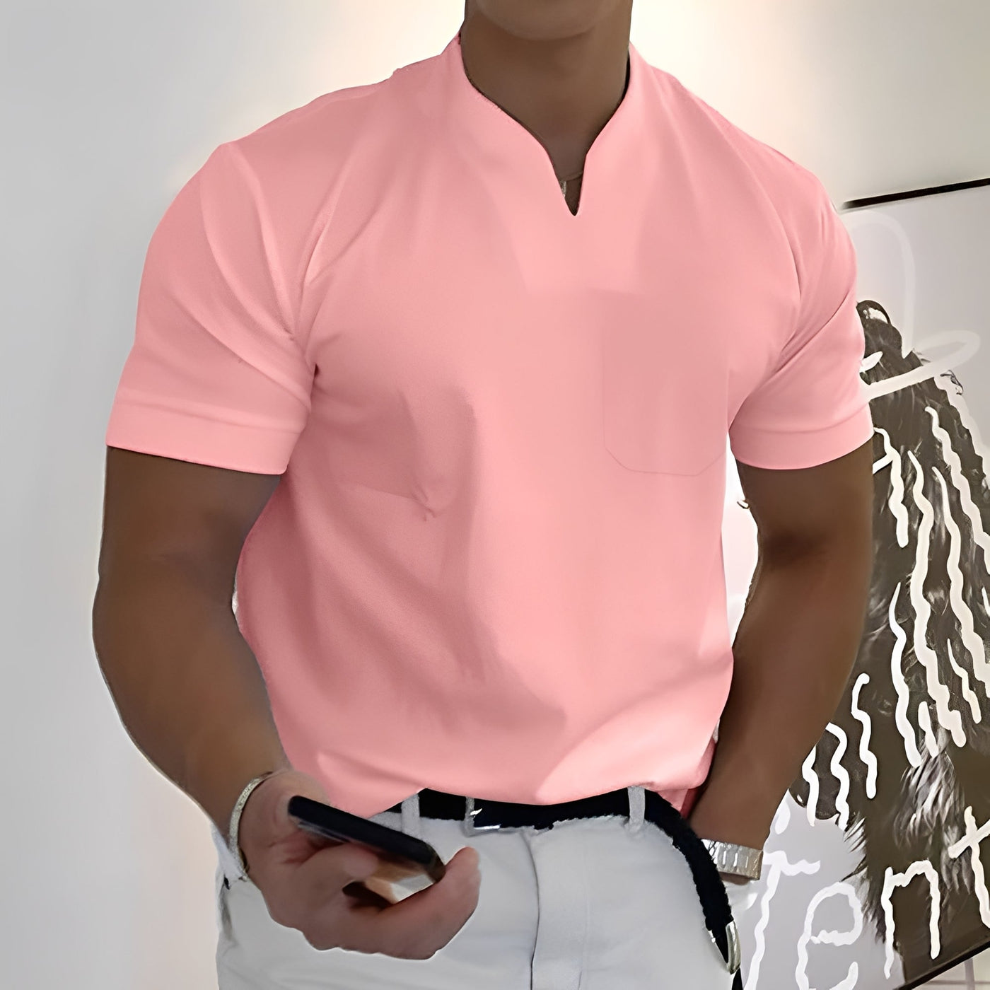 Davin - Camisa ajustada con cuello en V para hombres
