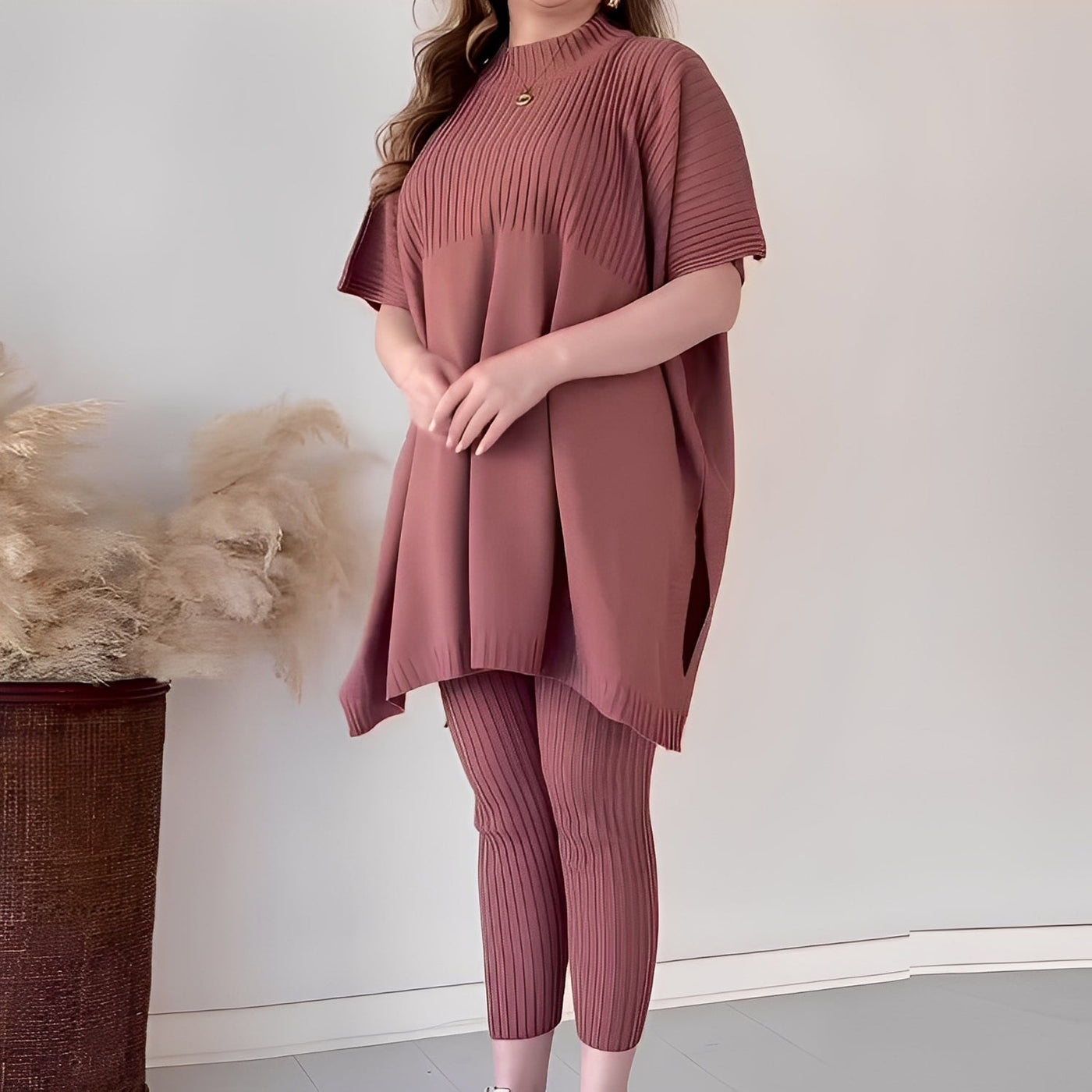 Roxanna - Conjunto de punto de dos piezas, casual y holgadamente ajustado para mujeres