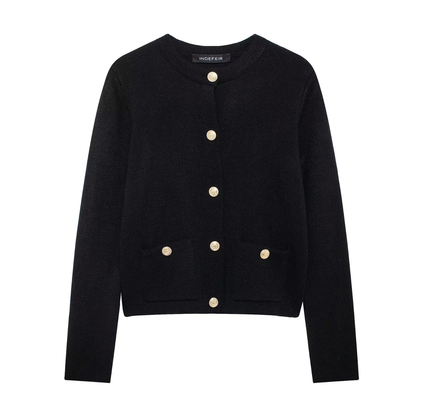 Zinnia - Chaqueta de punto casual con botonadura dorada para mujer