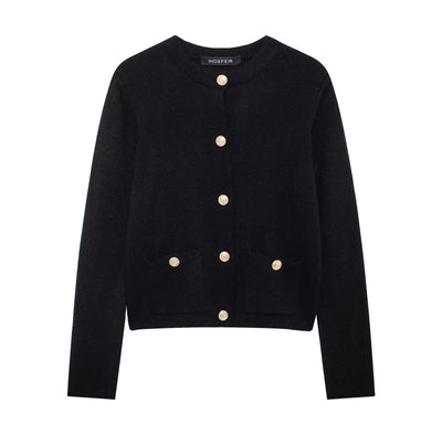 Zinnia - Chaqueta de punto casual con botonadura dorada para mujer
