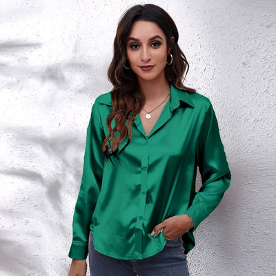 Haylee - Camisa de seda de manga larga casual para mujer