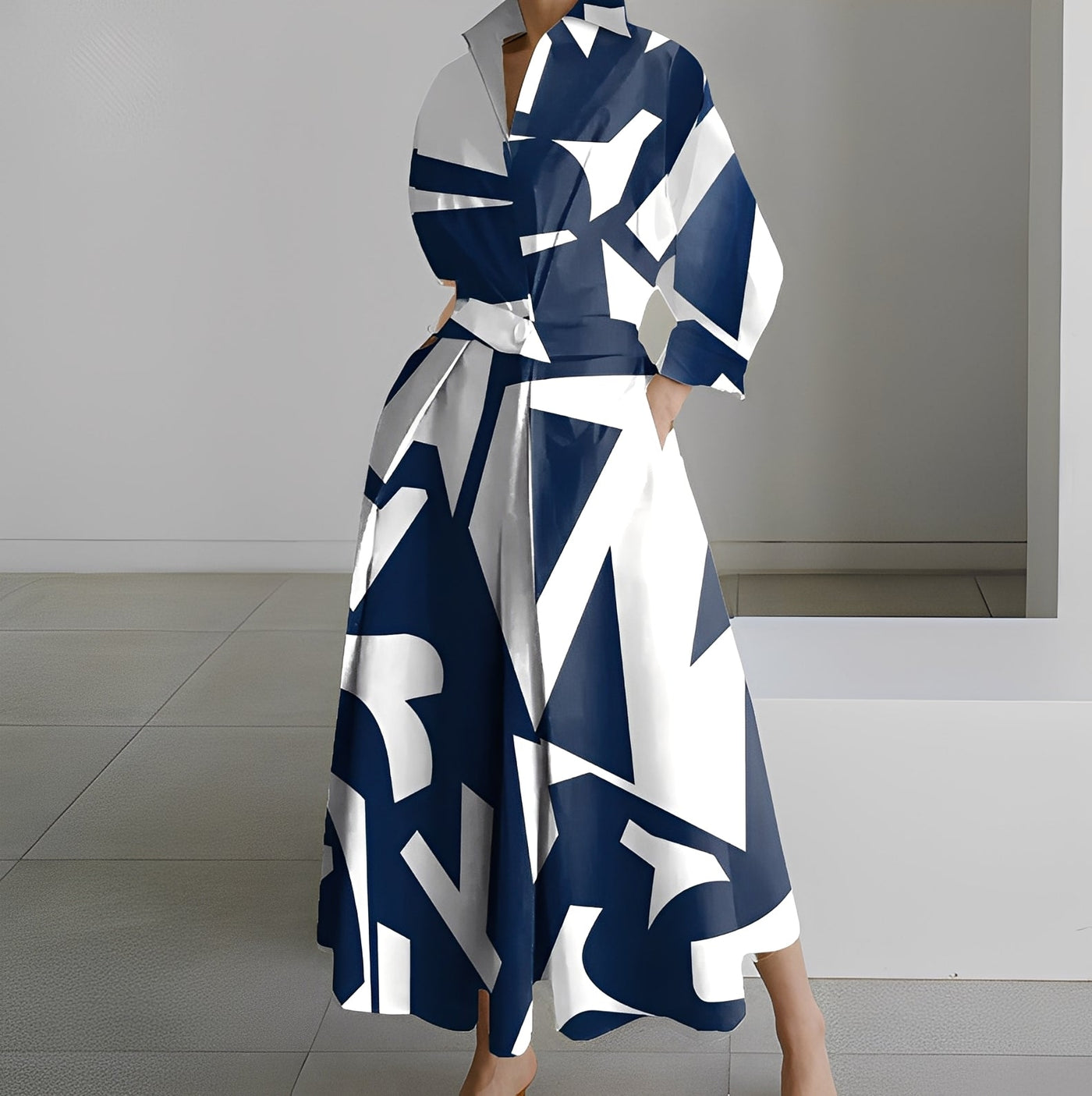 Lavina - Vestido holgado de manga larga con bolsillos para mujer