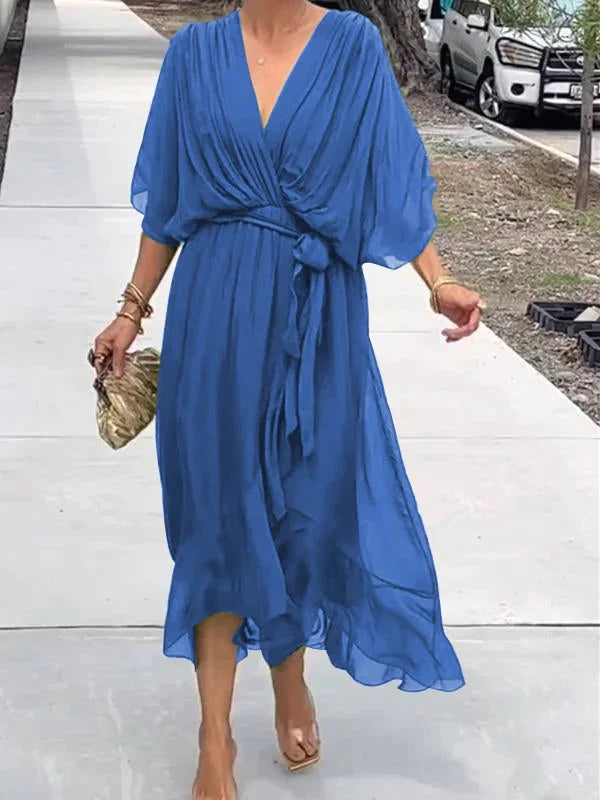 Loisa - Elegante Vestido de Gasa con Escote en V