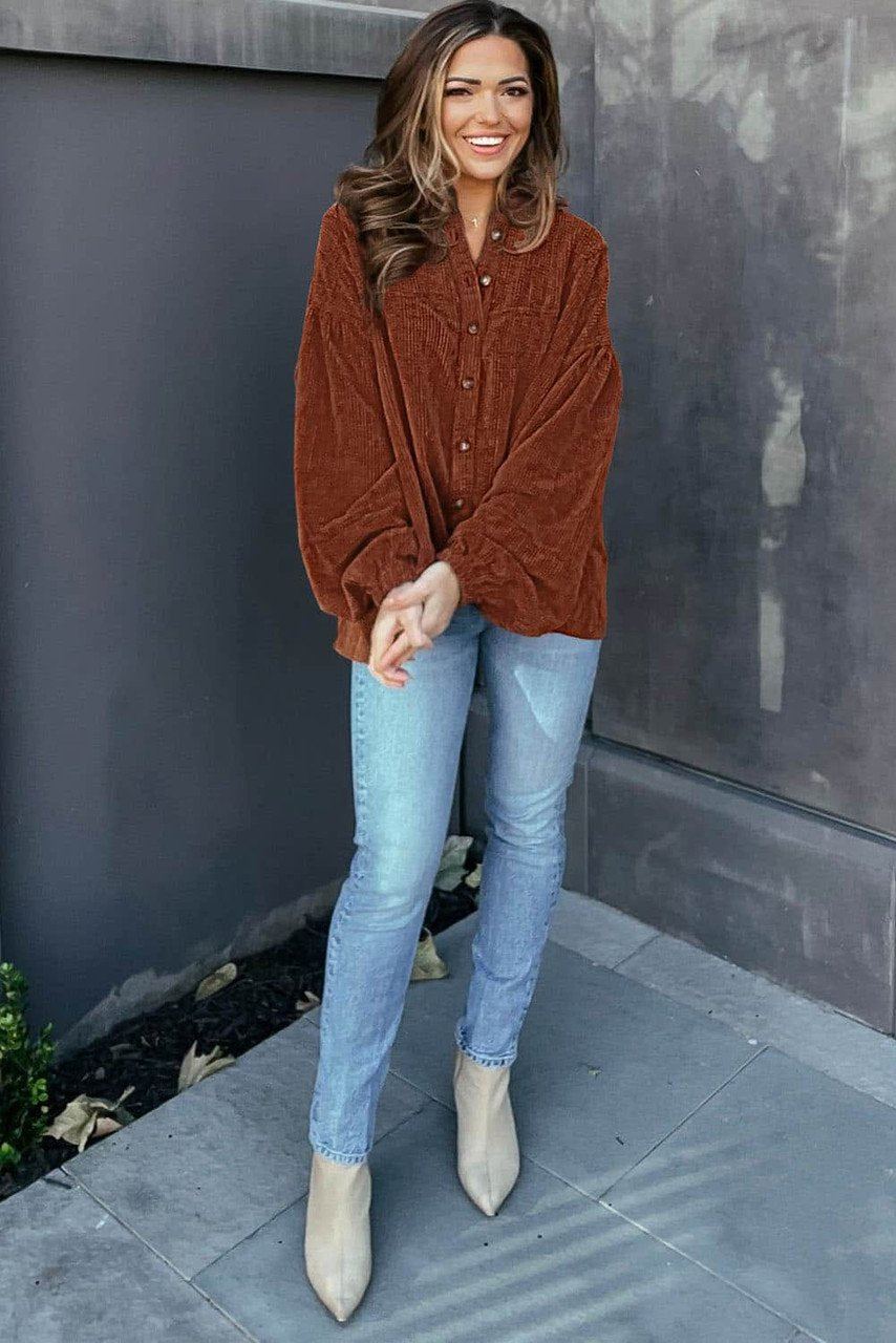 Mai - Blusa de pana con mangas abullonadas moda femenina