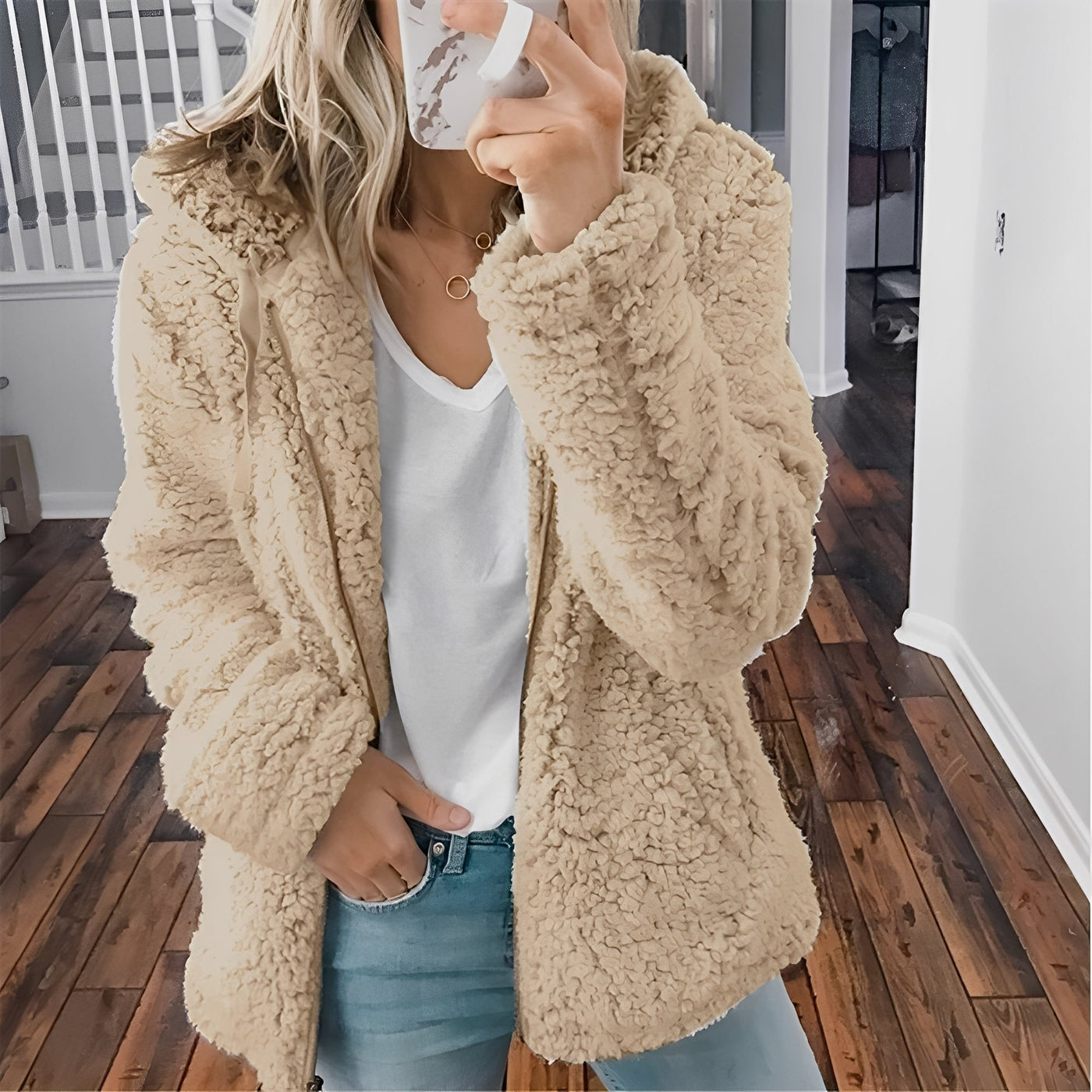 Blaire - Abrigo Casual con Capucha de Piel de Oso para Mujeres