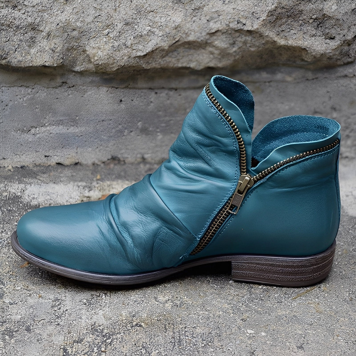 Veronica - Botas de cuero retro con cremallera para mujer