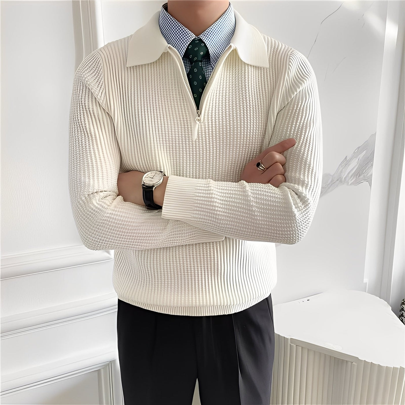 Justin - Elegante suéter de punto con cremallera para hombres