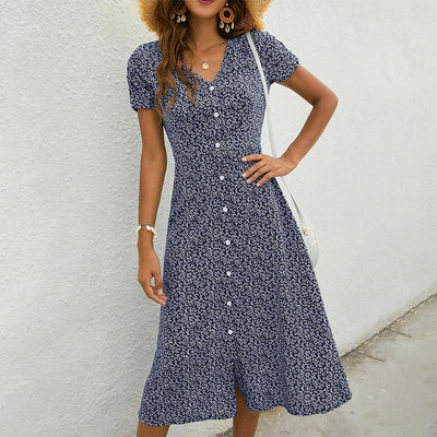 Stacey – Elegante Vestido Azul Marino con Escote en V