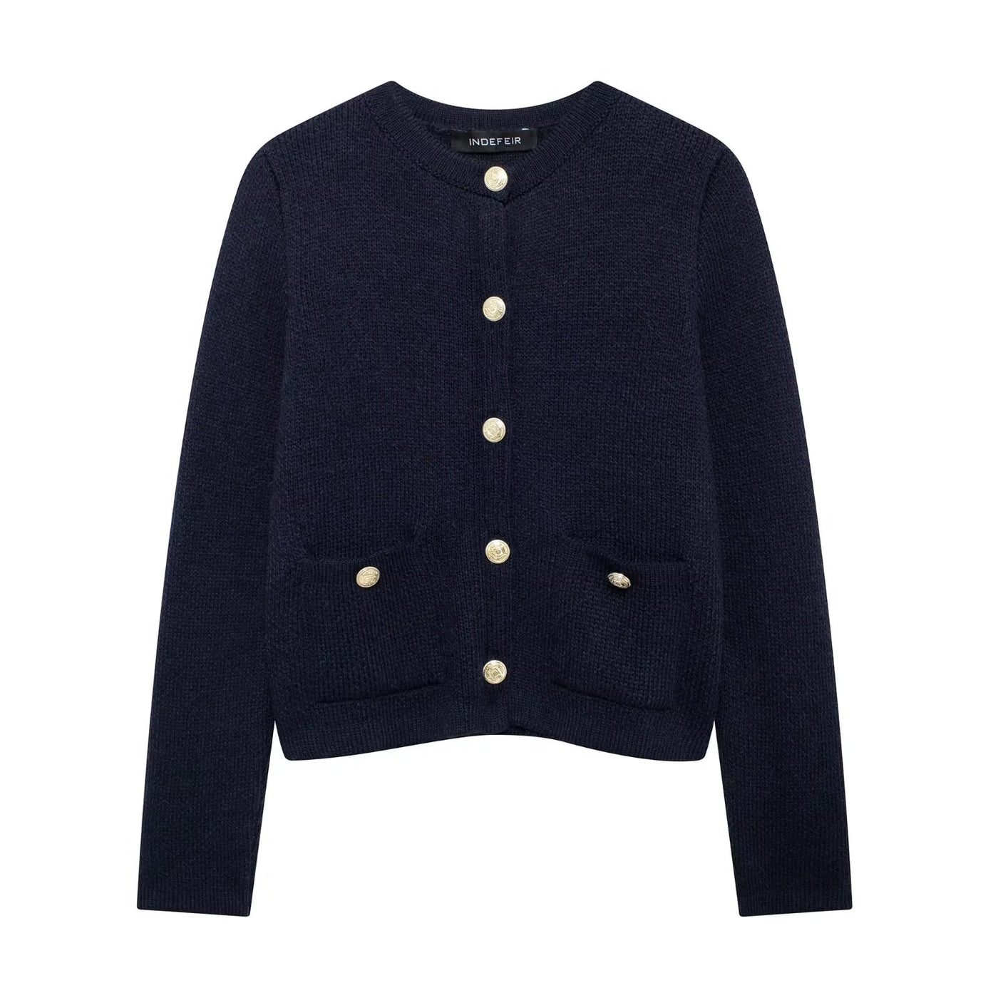 Zinnia - Chaqueta de punto casual con botonadura dorada para mujer