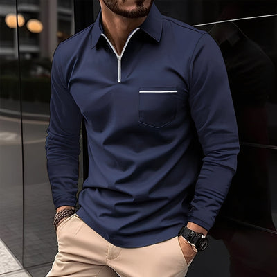 Bernard - Camisa Polo de Manga Larga Casual con Bolsillo para Hombres