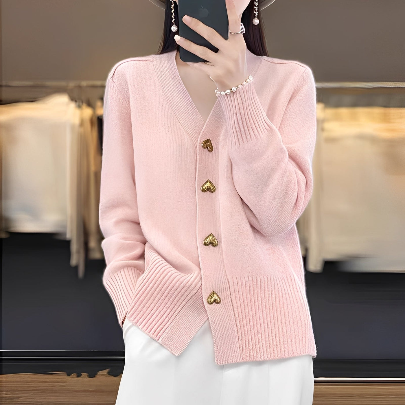Valarie - Chaqueta de punto con botones de corazón para mujer