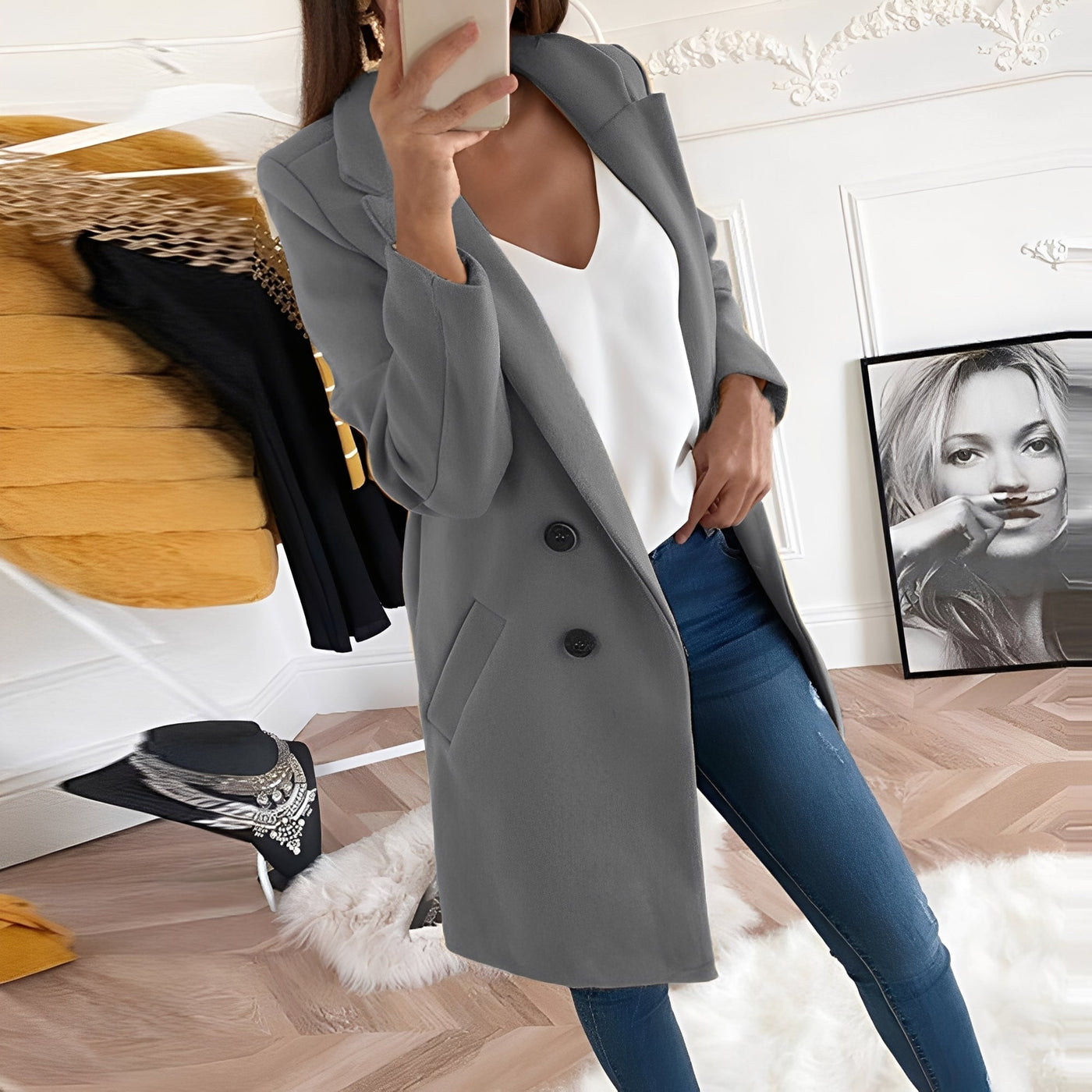 Tiffani - Elegante largo abrigo de lana para mujeres