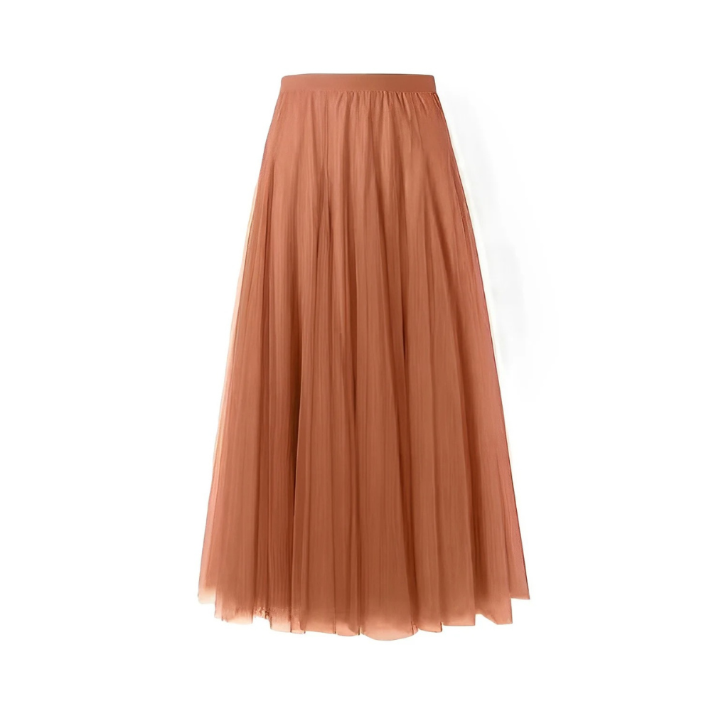 Kelly - Falda midi casual de malla plisada para mujer