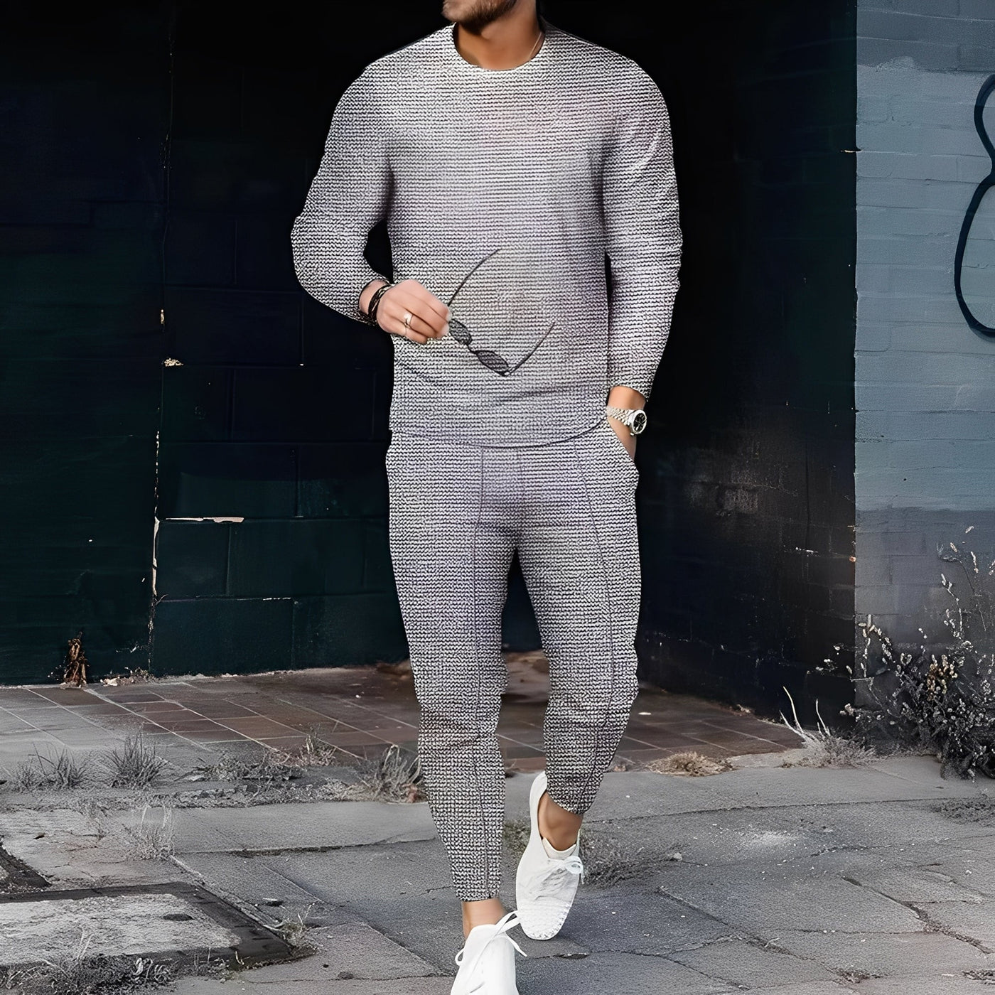 Dillan - Conjunto ajustado casual para hombres de tejido waffle