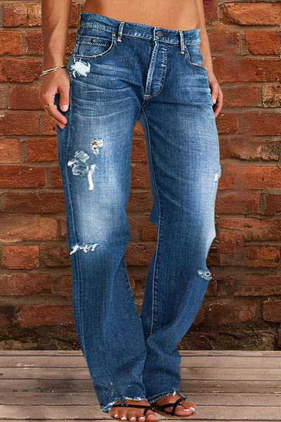 Demetria - Clásico Jeans Lavados con Tiro Bajo para Mujer