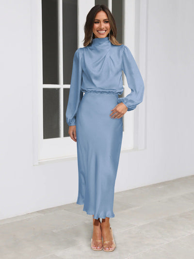 Danica - Vestido formal de manga larga con cuello halter para mujeres