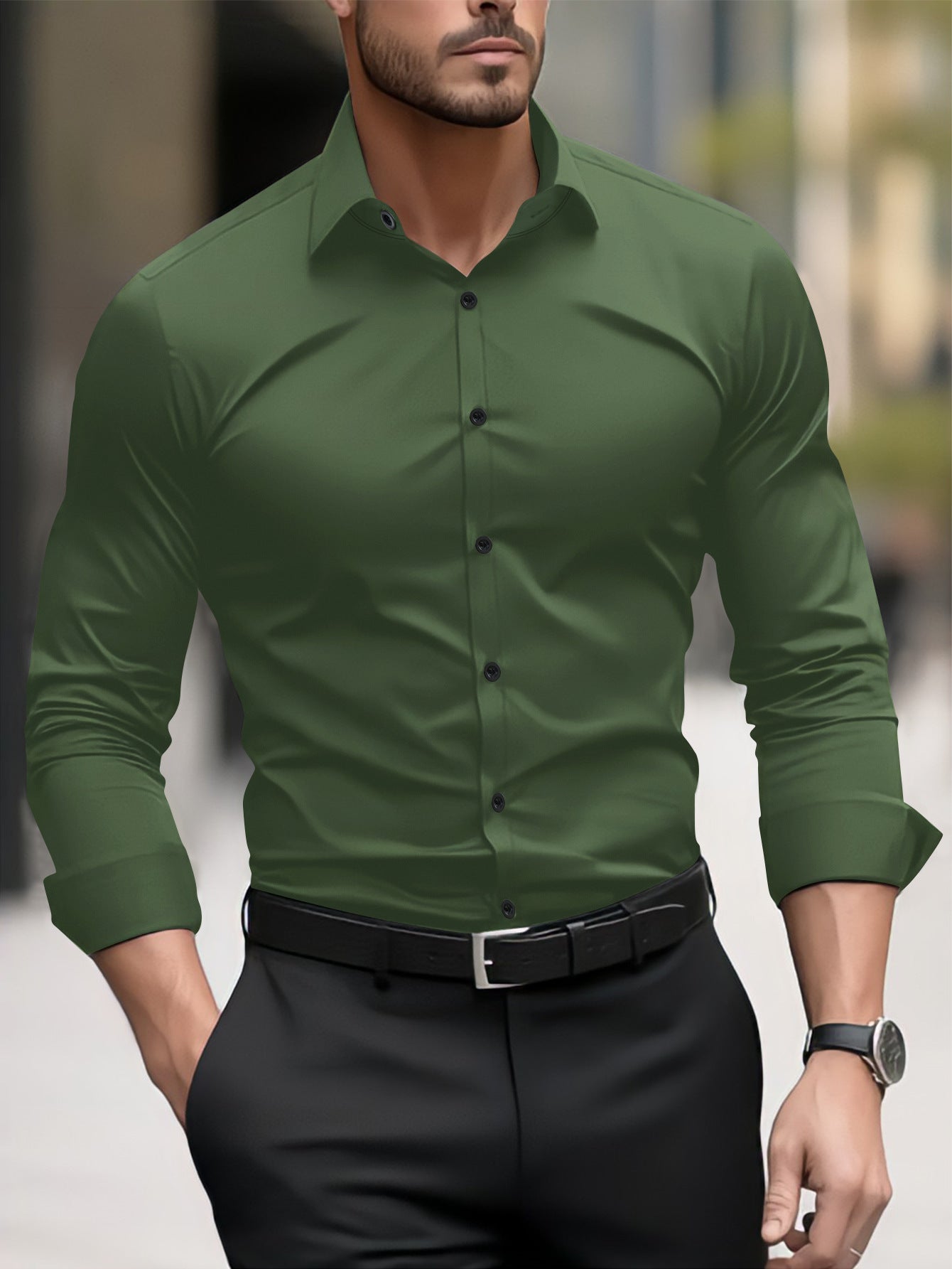 Thomas - Camisa de negocios casual con cuello de solapa para hombres