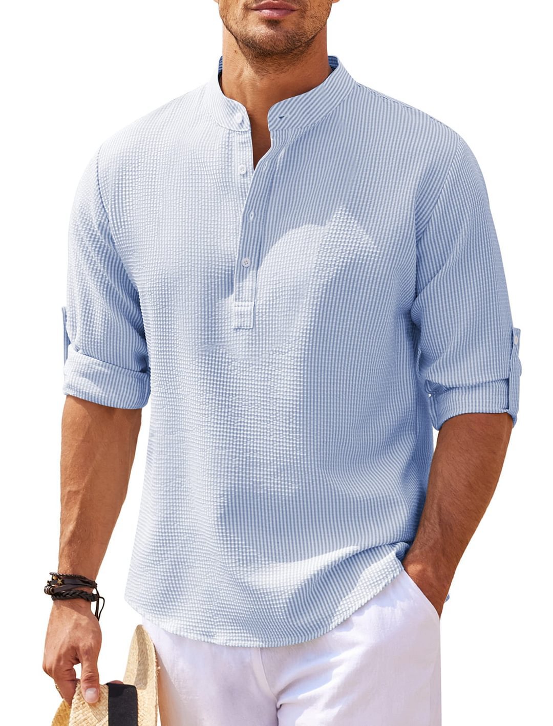 Darwin - Camisa Casual de Manga Larga de Lino para Hombres