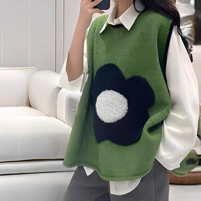 Lavina - Chaleco de punto casual con patchwork de flores para mujeres
